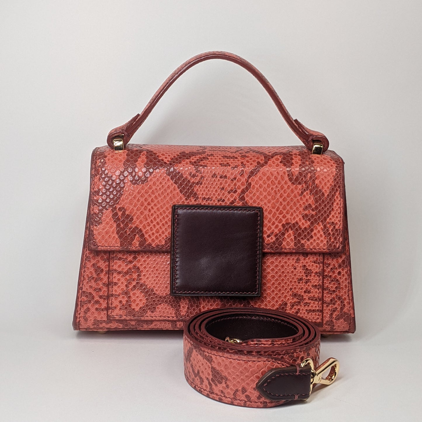 Berry Mini Handbag with Shoulder Strap Red Embossed Python by Kubeeka