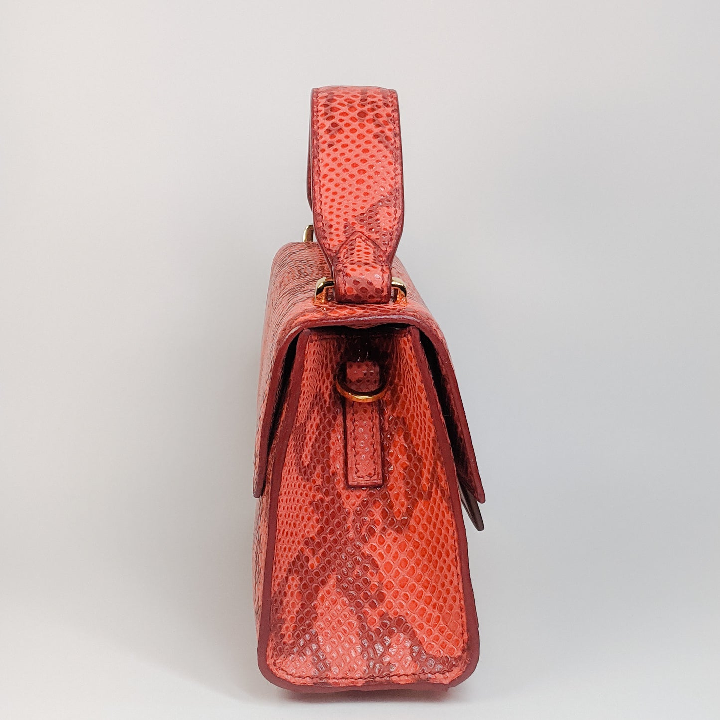 Berry Mini Handbag with Shoulder Strap Red Embossed Python by Kubeeka