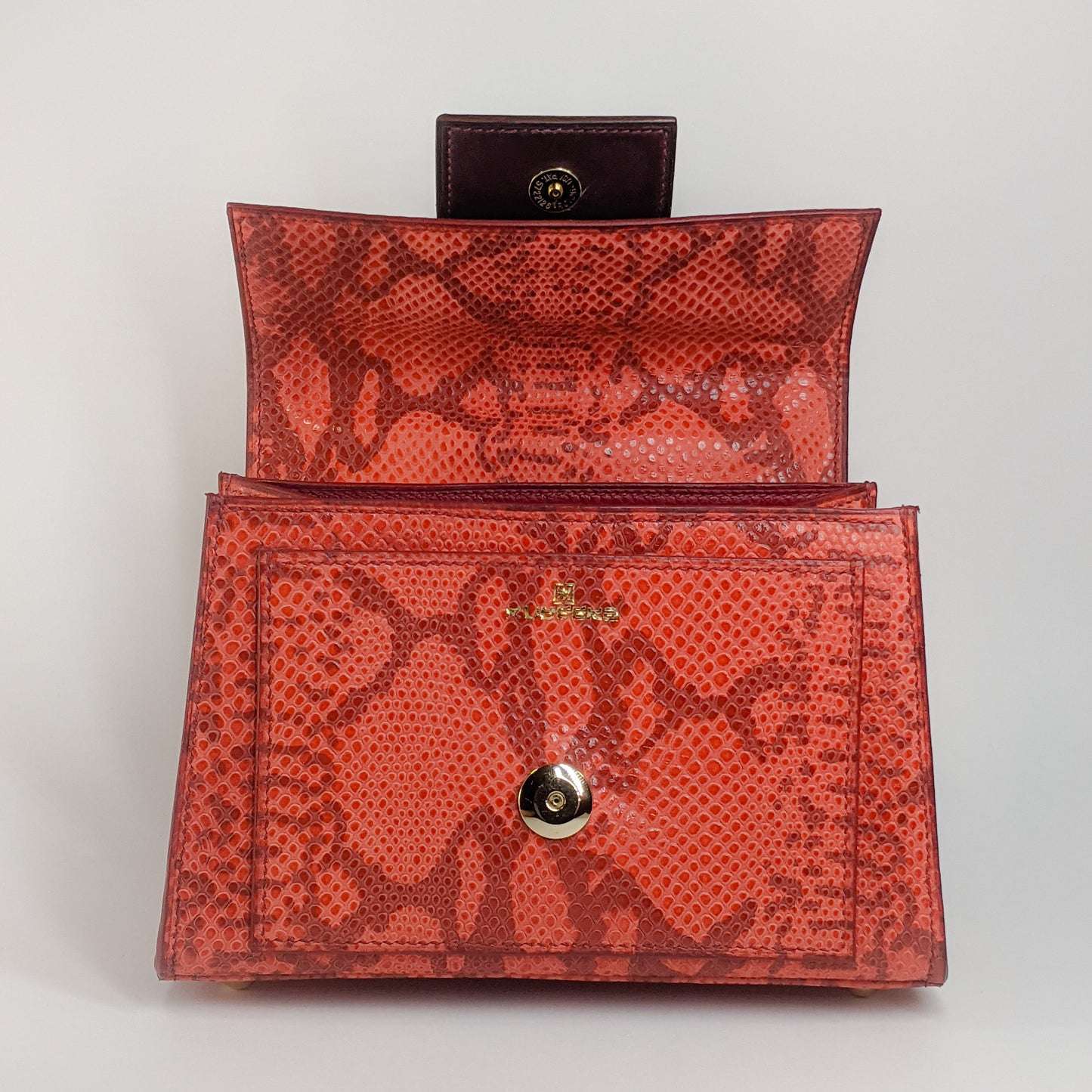 Berry Mini Handbag with Shoulder Strap Red Embossed Python by Kubeeka